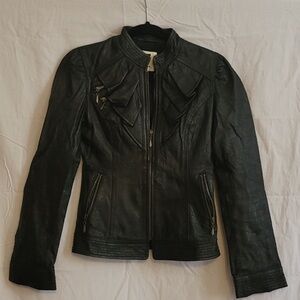 Women’s Black Leather Zip-Front Jacket